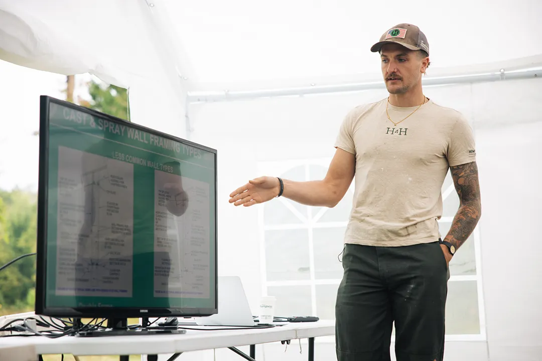 Cody Ley of H4H educating on Hemp Lime Construction